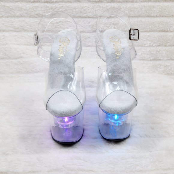 Led Lighted Multi Function Flashdance Clear Platform 7" Heels - Picture 13 of 17